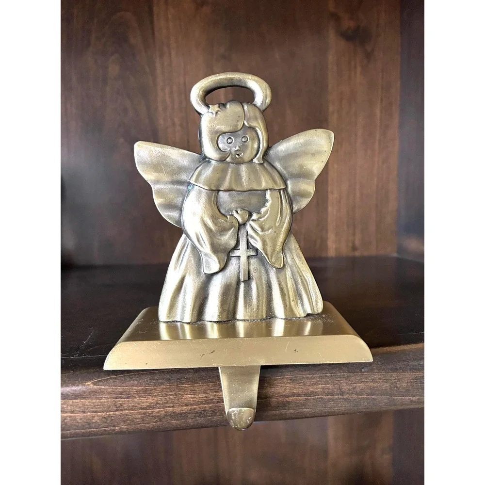 Vintage Heavy Brass Stocking Holder‎ Angel